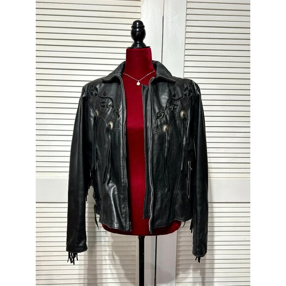 Vintage Gypsy Women's Black Leather Fringe Jacket Western Bohemian Size 18 3085 - Picture 8 of 15